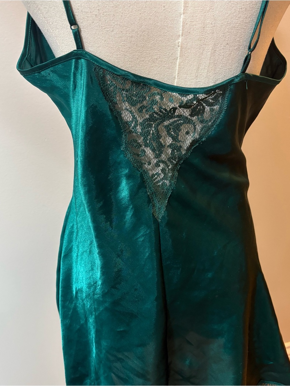 Vtg Victoria’s Secret Emerald Green Satin Lace Slip Dress 90's Gold Label Sz S - Picture 7 of 11